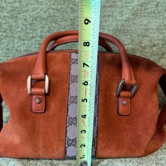 Vintage Gucci Boston monogram Orange Suede and Leather & canvas GG Rockstud bag - Picture 11 of 16